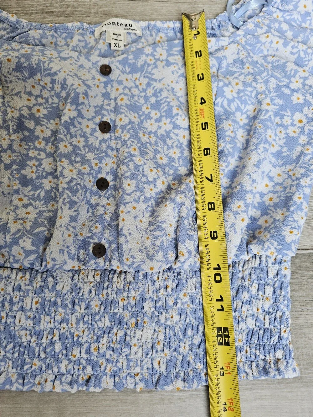 Monteau Blue Floral Smocked Crop Top Off The Shoulder XL
